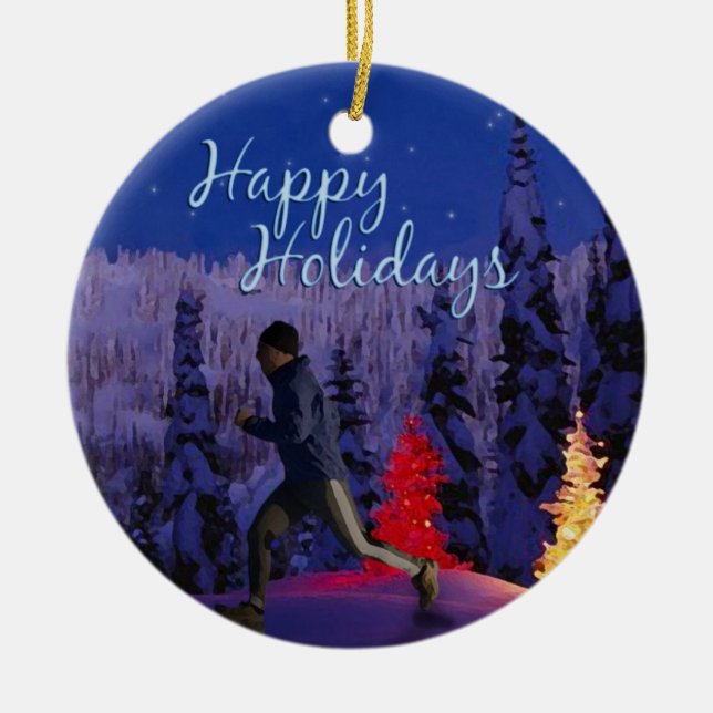 Happy Holidays - Male Runner Ceramic Ornament (Front)