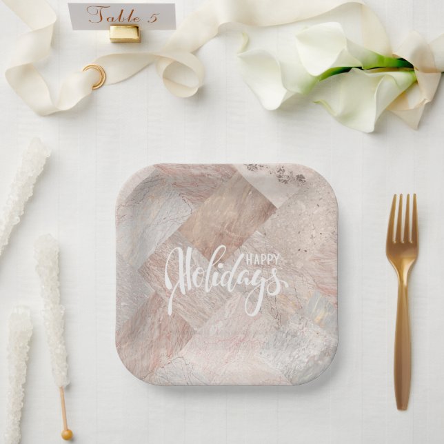 Happy Holidays Marbled  Paper Plate (Wedding)