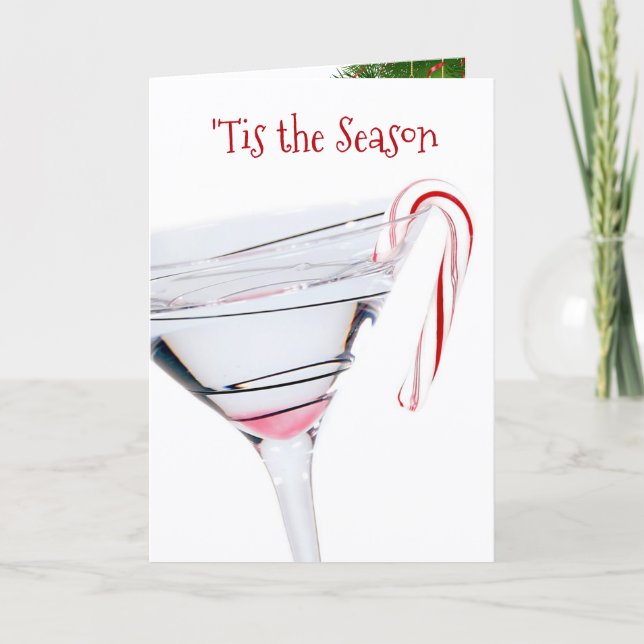 Happy Holidays Martini and Candy Cane Holiday Card (Front)