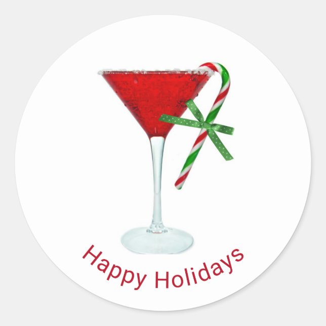 Happy Holidays Martini glass Classic Round Sticker (Front)