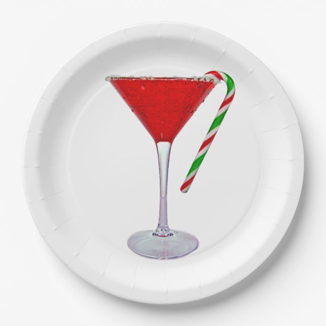 Happy Holidays Martini Glass Paper Plate (Front)