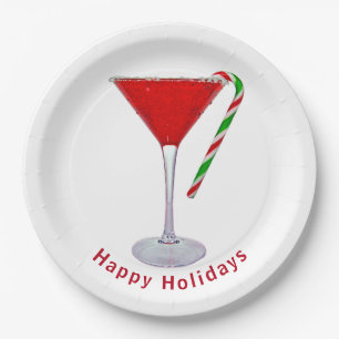 Happy Holidays Martini Glass   Paper Plate