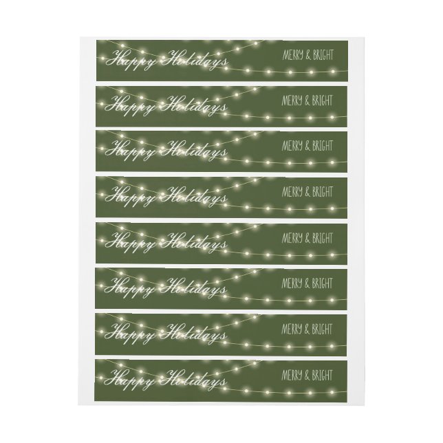 Happy Holidays Merry and Bright Christmas Lights  Wrap Around Label (Sheet)