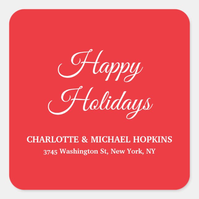 Happy Holidays Merry Christmas Bright Red Family Square Sticker (Front)