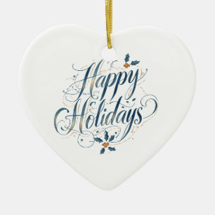 Happy Holidays Merry Christmas Family New Year Ceramic Ornament