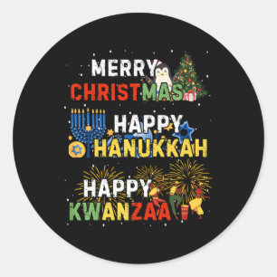 Happy Holidays Merry Christmas Happy Hanukkah Happ Classic Round Sticker