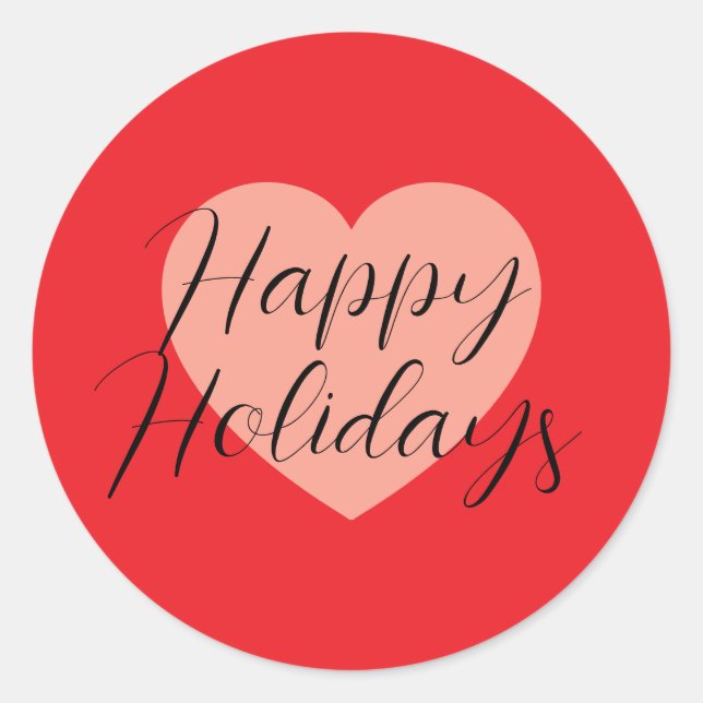 Happy Holidays Merry Christmas Holiday Time Heart Classic Round Sticker (Front)