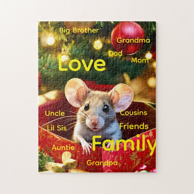 Happy Holidays Merry Christmas Mouse Love Puzzle  (Vertical)