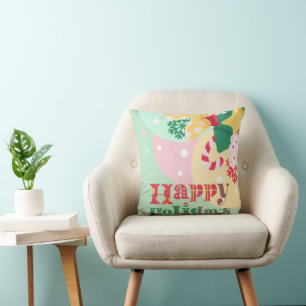 happy holidays merry christmas ornaments throw pillow