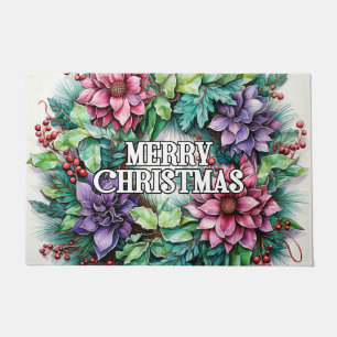Happy Holidays Merry Christmas Wreath Doormat