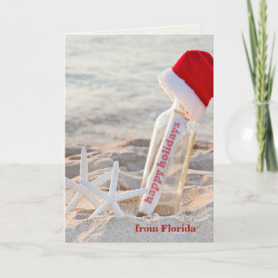 Happy Holidays message in a bottle Holiday Card