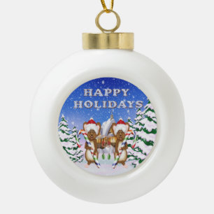 Happy Holiday's Mice Ceramic Ball Ornaments