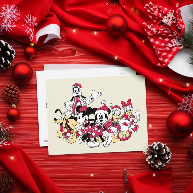 Happy Holidays | Mickey & Friends Christmas Cheer Holiday Postcard (Postcard on table)