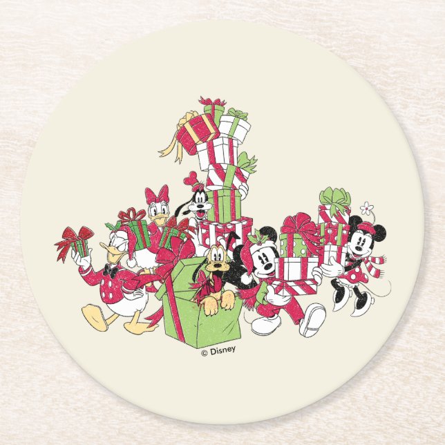 Happy Holidays | Mickey & Friends Christmas Gifts Round Paper Coaster (Front)