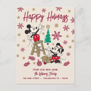 Happy Holidays Mickey & Minnie   New Address Holiday Postcard