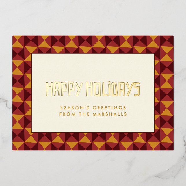 Happy Holidays mid century pattern Foil Holiday Card (Front)