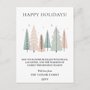 Happy Holidays Minimalist Boho Forest Trees Holiday Postcard