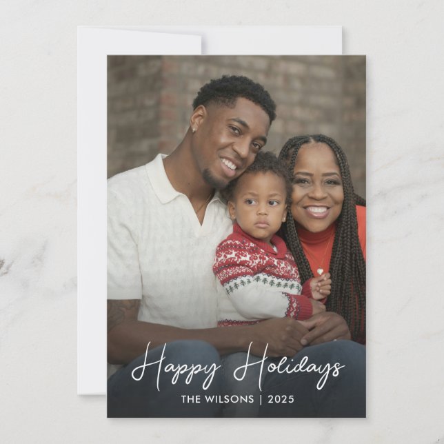 Happy Holidays Minimalist Family Photo Holiday Card (Front)