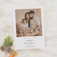 Happy Holidays Minimalist Gold Bow Christmas Photo