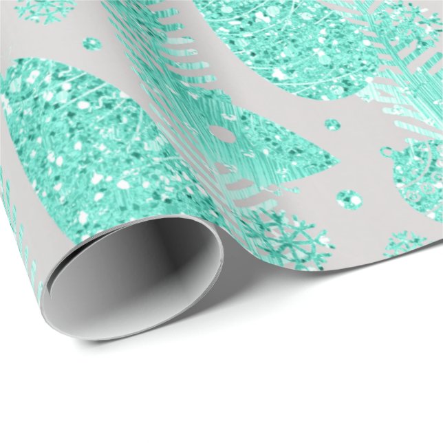 Happy Holidays Mint Glitter Balls Birds Wrapping Paper (Roll Corner)
