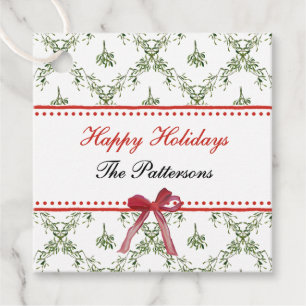 Happy Holidays Mistletoe Red Bow Custom Christmas Favour Tags