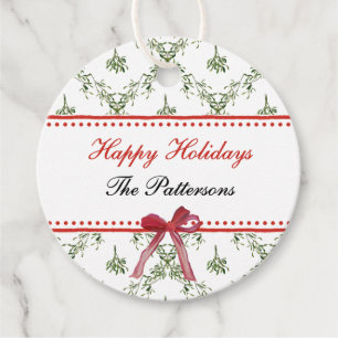 Happy Holidays Mistletoe Red Bow Custom Christmas Favour Tags