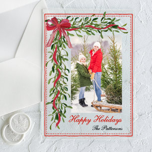 Happy Holidays Mistletoe Red Bow Family Photo Acrylic Invitations