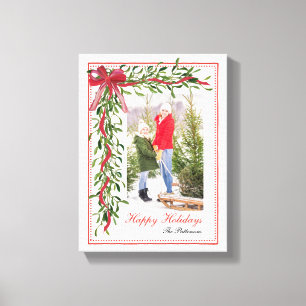 Happy Holidays Mistletoe Red Bow Family Photo Canvas Print