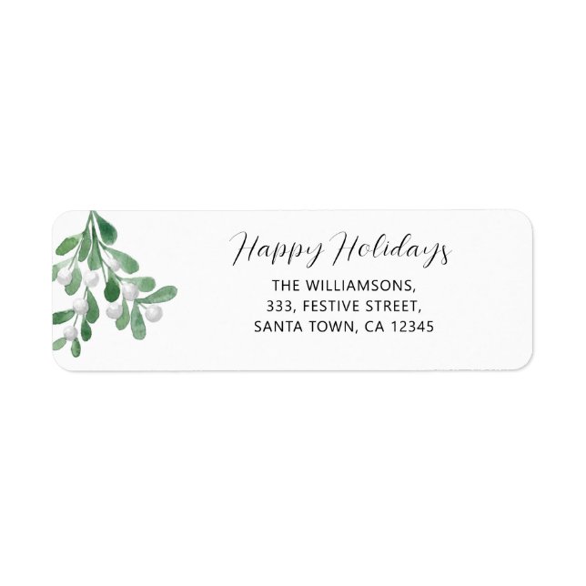 Happy Holidays Mistletoe Return Address Label (Front)