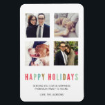 Happy Holidays | Modern & Bright 4 Photo Magnet<br><div class="desc">Send unique holiday greetings to your loved ones with these modern and stylish holiday photo magnets,  featuring four square photos and bright typography. Perfect for displaying your favourite Instagram photos!</div>