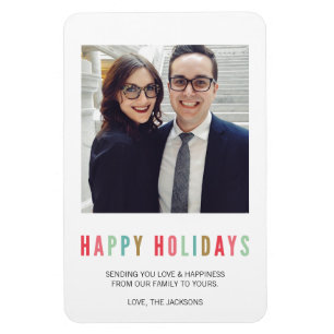 Happy Holidays   Modern & Bright Photo Magnet