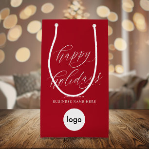 Happy Holidays Modern Business Logo Christmas Small Gift Bag