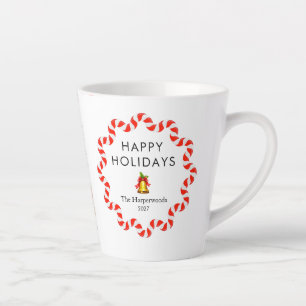 Happy Holidays Modern Candy Cane Christmas Family Latte Mug