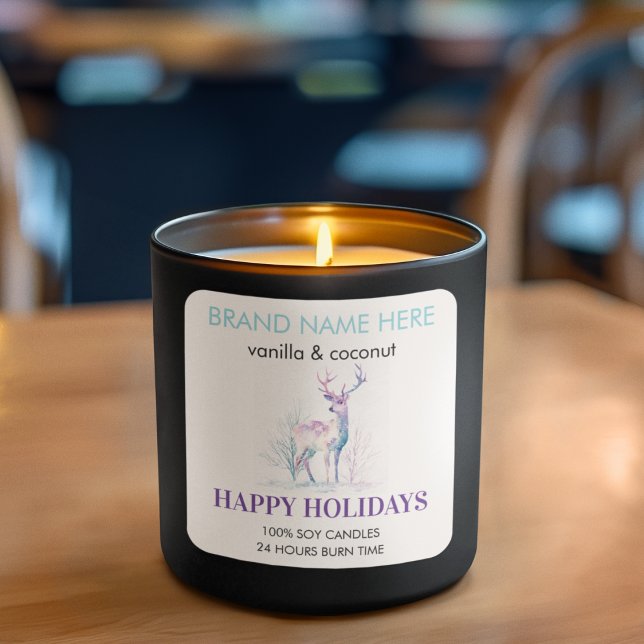 Happy Holidays Modern Deer Candle Label  (Creator Uploaded)