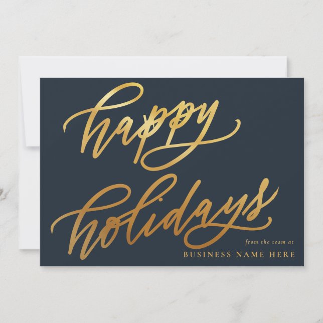 Happy Holidays Modern Elegant Gold Script Business Holiday Card (Front)