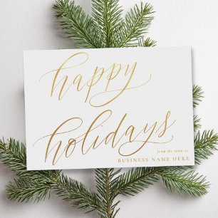 Happy Holidays Modern Elegant Gold Script Business Holiday Card
