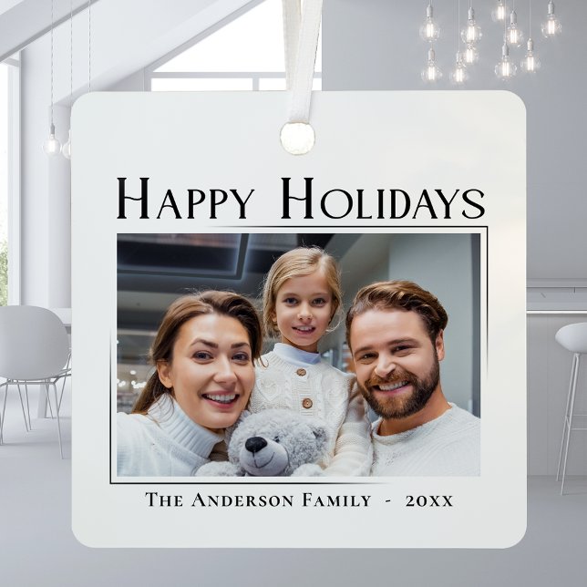 Happy Holidays Modern Elegant Minimalist Photo Metal Ornament (Creator Uploaded)