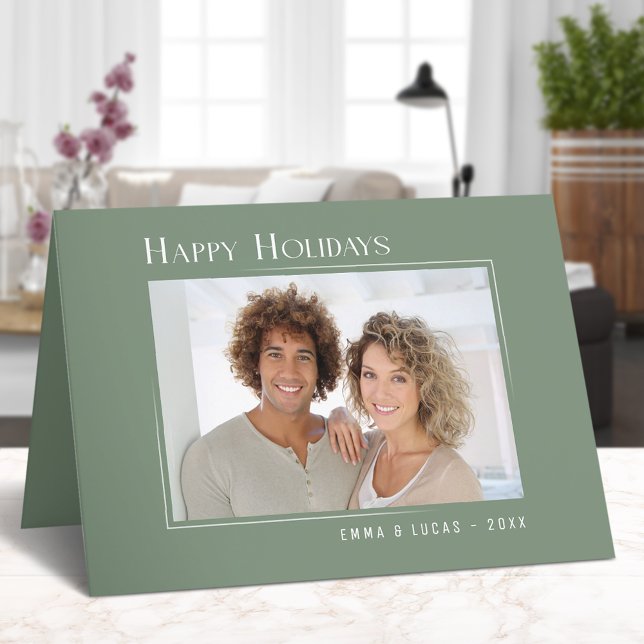 Happy Holidays Modern Elegant Simple Sage Green Holiday Card (Available in high quality print or digital download for quick text messaging, email or self print.)