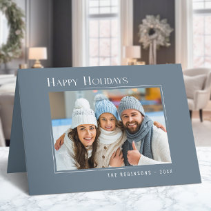 Happy Holidays Modern Elegant Simple Slate Blue Holiday Card