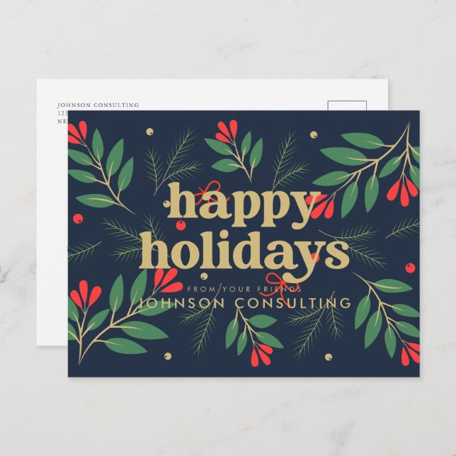 Happy Holidays Modern Foliage Botanical Budget Announcement Postcard (Front/Back)