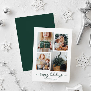 Happy Holidays Modern Four Photo Collage Holiday Card