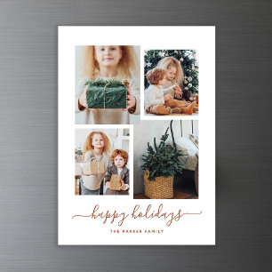 Happy Holidays   Modern Four Photo Collage Magnetic Invitation