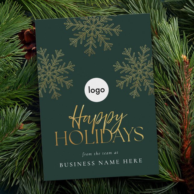 Happy Holidays Modern Gold Snowflake Business Holiday Card (Creator Uploaded)