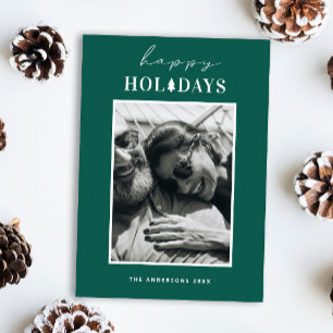 Happy Holidays   Modern Green Christmas Photo Holiday Card