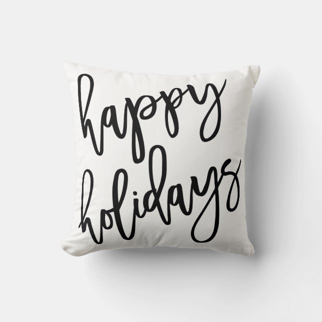 Happy Holidays Modern Lettering Throw Pillow (Front)