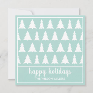 Happy Holidays Modern Mint Green Tree Pattern Holiday Card