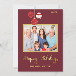 Happy Holidays Modern Photo Watercolor Christmas  Holiday Card