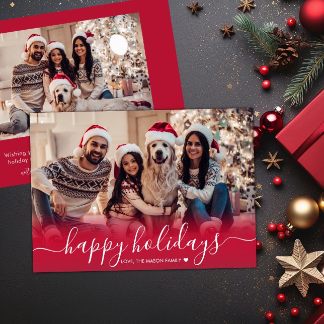 Happy Holidays Modern Red 2 Photo Christmas Holiday Card (Creator Uploaded)