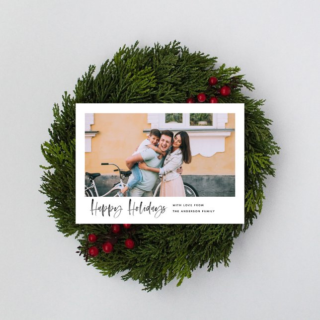 Happy Holidays Modern Script Minimal Photo Holiday Card (Creator Uploaded)