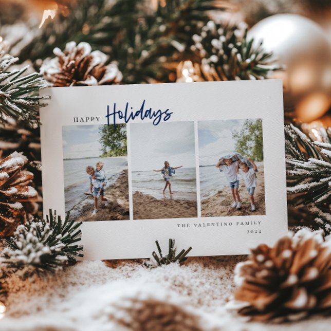 Happy Holidays Modern Script Minimalist Photo Holiday Card (Creator Uploaded)